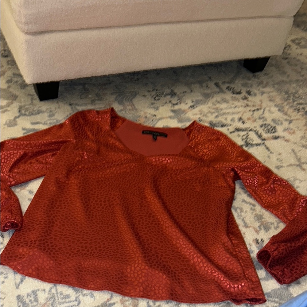 White House Black Market Orange Long Sleeve Blouse size medium